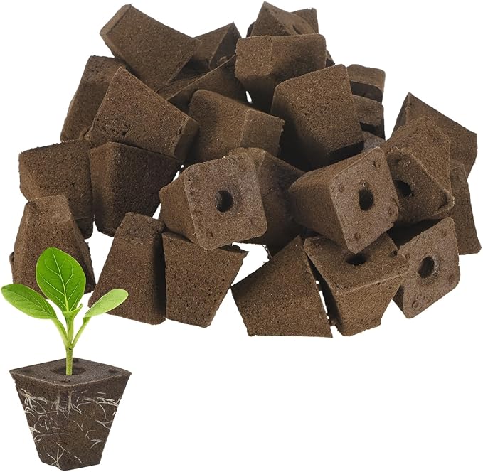 M METERXITY 50-Pack Grow Sponges, 1.5x0.8x1.5 Inch Replacement Root Growth Sponges Seed Pods for Plant Rooting/Seed Germination/Hydroponic Gardens System Supplies, Starter Plug for Seeds