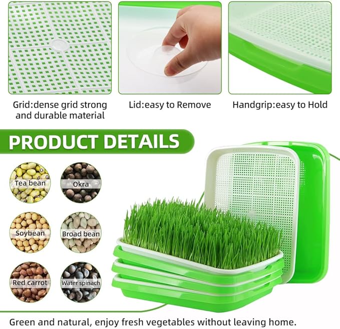 Seed Sprouter Tray 2PCS Soil-Free Wheatgrass Grower Sprouting Container with Lid 20CPS Germinating Growing Paper
