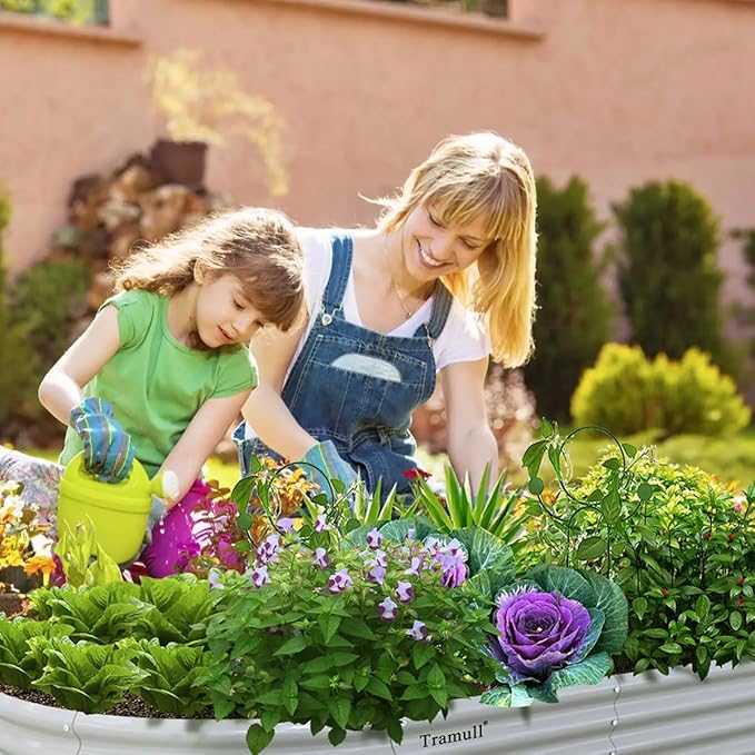 6 Pack 8x4x1FT Galvanized Raised Garden Bed Kit Oval Metal Ground Planter Box Outdoor Bottomless Planter Raised Beds for Vegetables Flowers Herbs Fruits, Gray