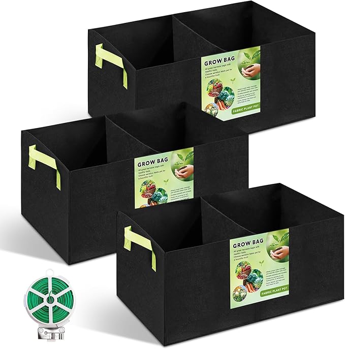 FACULX 3 Pack Planting Bags,2 Compartment Breathable Fabric Elevated Garden Bed, Rectangular Planting Pots, Suitable for Vegetables, Flowers, Fruits/Flowers, with Handles (59.5cm*30cm*30cm)