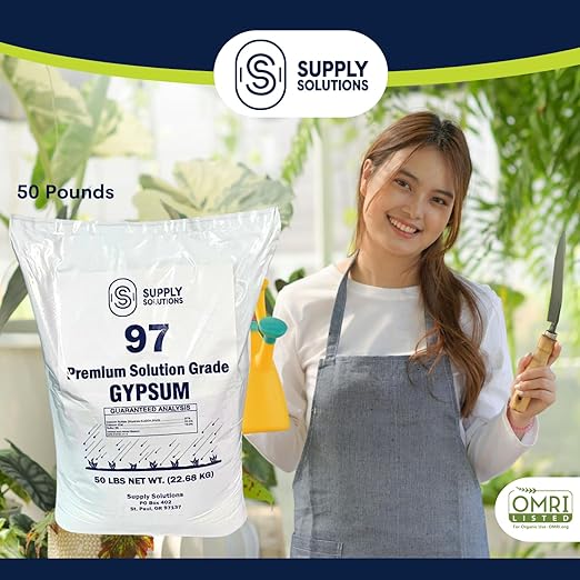 Supply Solutions Premium 97 Solution Grade Gypsum - Fast Acting Gypsum for Soil - Organic Calcium Sulfate Dihydrate - Gypsum Powder for Root Growth, Lawns, Mushroom Cultivation (50lbs)