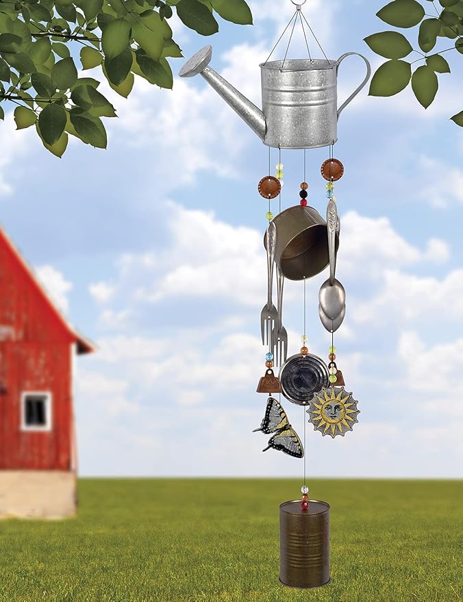 Sunset Vista Designs Watering Can Metal Wind Chime, Galvanized, 35-Inch Long