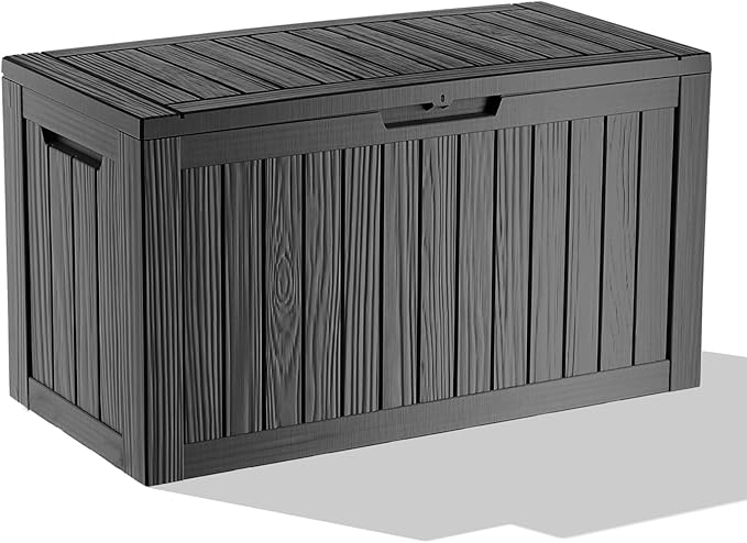 90 Gallon Deck Box,Waterproof Resin Outdoor Storage Box for Patio Furniture,Outdoor Cushions,Garden Tools and Pool Supplies,Weatherproof(Black,90Gallon)