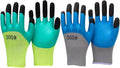 2/6 Pair Gardening Gloves ，Safety Work Gloves ，Rubber Protective Work Gloves with Gripper， Medium, Green and Blue