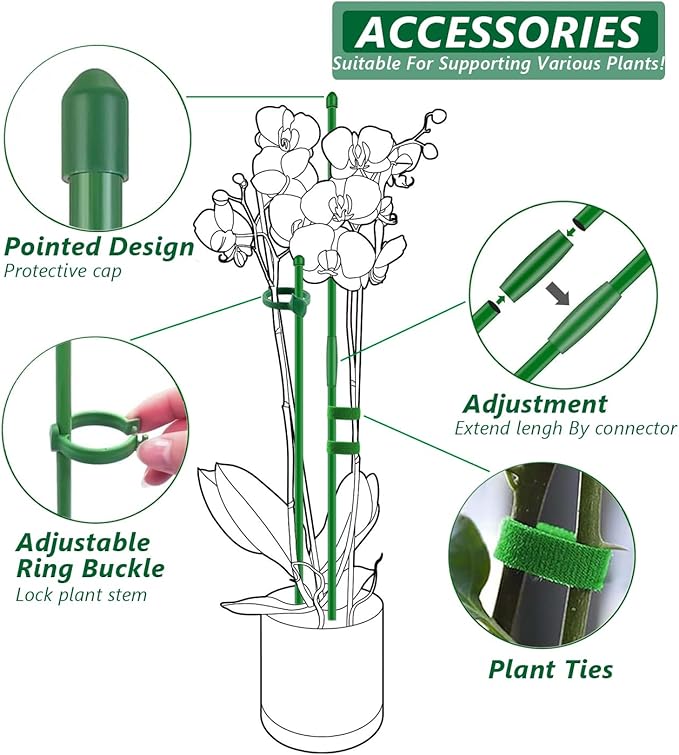 20Pcs Plant Support Stakes 17inch &11inch,Toylin Adjustable Length Plant Support Stake Orchid Stick with Clips for Indoor Outdoor,Garden Pole for Potted Orchid Tomato Vegetables