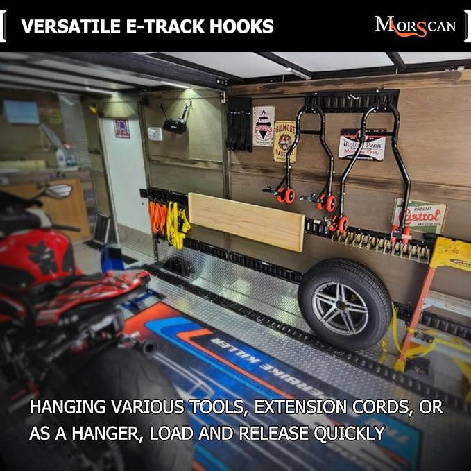 4-Pack 2"x2" Heavy-Duty E-Track Double Fitting J Hooks with Extra Rubberized Dip-Coating - Stable Organizers for Trailers, Trucks & Garden Tools