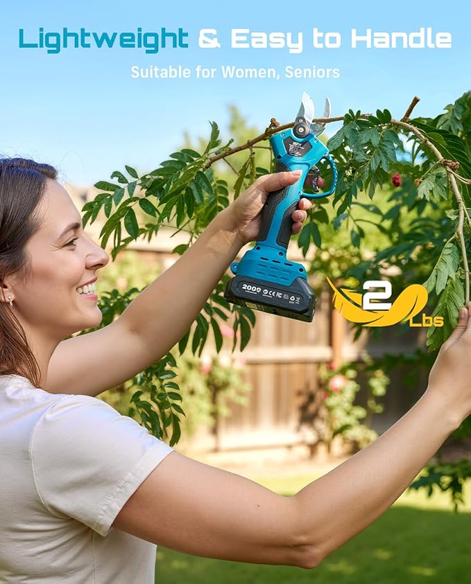 SEESII Electric Pruning Shears for Garden: 1.2" Cutting Diameter Cordless Power Pruner, 2*2000mAh Batteries, Brushless Motor, Extra SK5 Blade, 2 Modes Battery Powered Branch Cutter for Tree Trimming