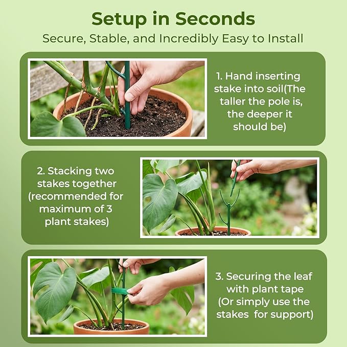 Monstera Plant Support Stakes Indoor - 10 Pack Stackable Garden Trellis for Potted Climbing Pothos Support - Durable All-in-One Tall Plant Sticks Pole for Modern Home Gardening