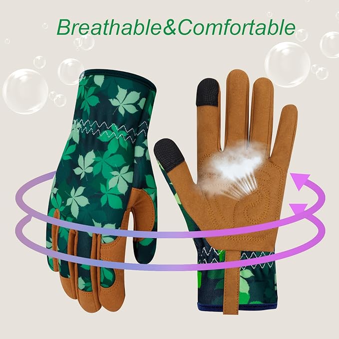 Leather Gardening Gloves for Women Thorn Proof Garden Gloves Touch Screen Working Gloves Gifts,M