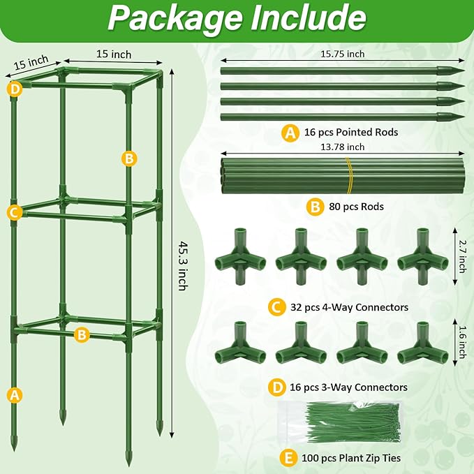 4 Pack Square Tomato Cages for Garden, 45 Inch Adjustable Tomato Stakes, Metal Tomato Trellis, Garden Plant Support for Potted Climbing Plants, Vegetables Flowers Fruits, Raised Garden Bed