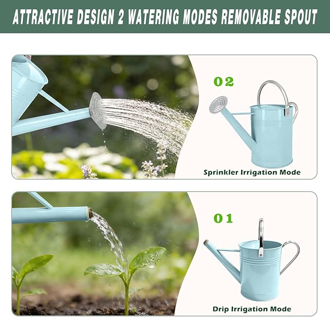 Metal Watering Can for Outdoor Plants, 1.7 Gallon Light Blue Garden Watering Can for Flower, Houseplants, Galvanized Finish