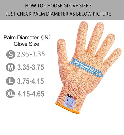 Cutting Gloves, 2 Pairs of Cut Resistant Gloves Food Grade, Cut Resistant Gloves for Kitchen, Oyster Shucking, Fish Fillet Processing, Carving Wood and Gardening(Large-Orange)