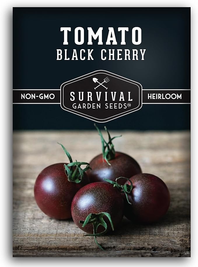 Black Cherry Tomato Seeds for Planting – Indeterminate Heirloom Non-GMO Variety – Grow High Yields of Deep Purple-Black Cherry Tomatoes with Sweet Rich Flavor – Survival Garden Seeds (1 Pack)