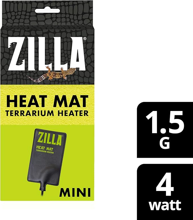 Zilla Heat Mat, Terrarium Heater for Reptiles, Snakes (Ball Pythons, Corn Snakes), Leopard Geckos, Tortoises, Amphibians and Arachnids, Mini, Fits 1-5 Gallon, 4 Watt