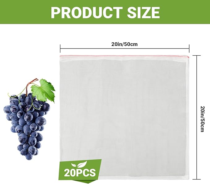 Fruit Covers Bags - 20PCS 20x20 Inch Sturdy Fruit Protection Bags with Drawstring, Fruit Netting Mesh Wrap Protect Vegetables, Tomato, Flowers