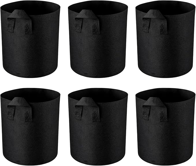 6 Grow Bags, 5 Gallon Strawberry Planter and Potato Grow Bags, Non-Woven Fabric Plant Containers with Dual Handles, Garden Planting Solutions for Vegetables and Fruits, Durable and Breathable Design