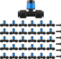 Kalolary 30Pcs Push-to-Fit Drip Irrigation Emitters for 1/4" Tubing, Adjustable 360 Degree Vortex Drip Emitters Irrigation Dripper Sprinklers with 6PCS End Plugs for Garden Irrigation System(Blue)