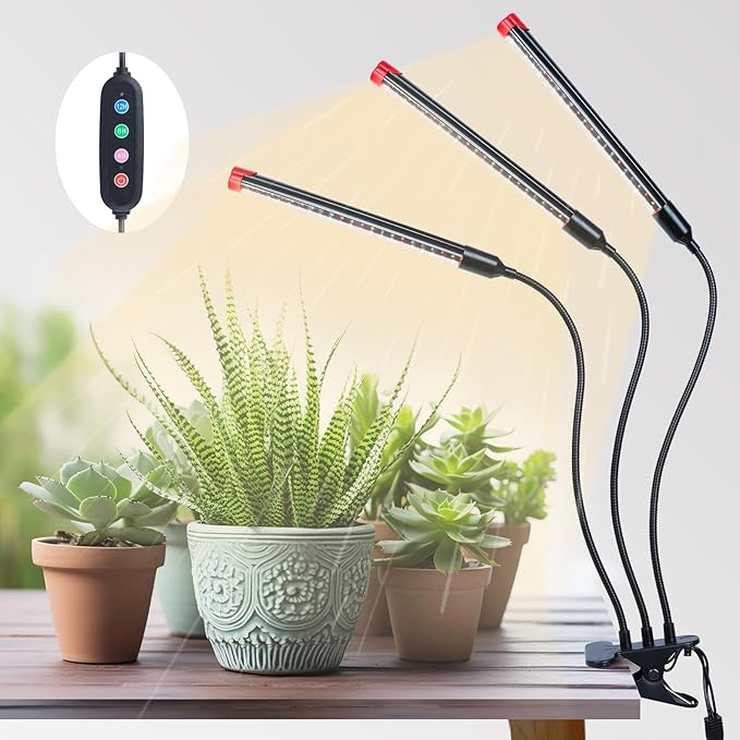 Clip Grow Light for Seed Starting with Timer, 27W Grow Lights for Indoor Plants Full Spectrum, 2026 Brightest LED Plant Grow Light for Houseplants, Bonsai, Pot Plants, Seedlings
