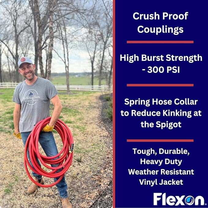 Flexon FA58100CN Farm and Ranch Garden Hose, 100 ft, Red
