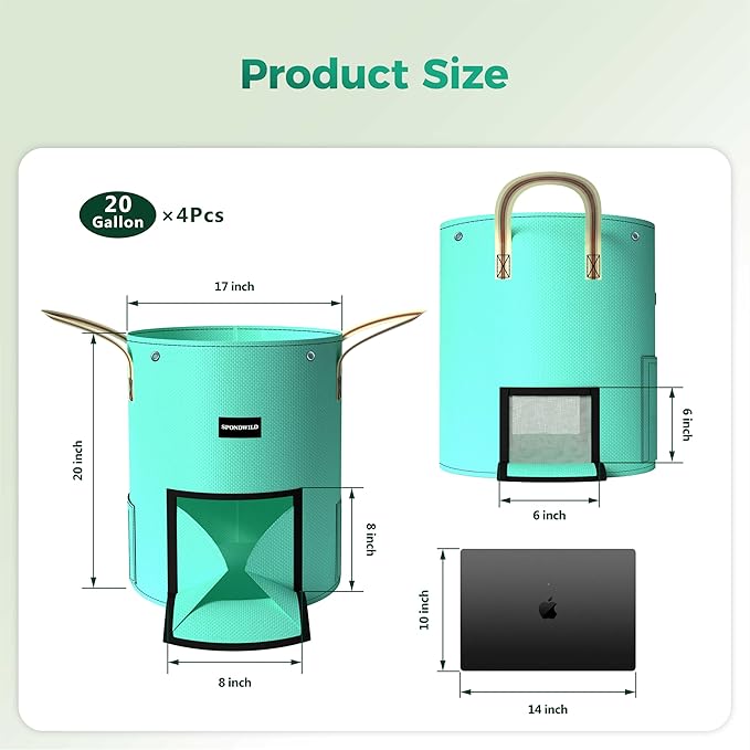 4 Pack 20 Gallon Potato Grow Bags,PE Garden Planter Bag with Breathable Screen Window Reinforced Handles for Potatoes Tomatoes Carrots Onions