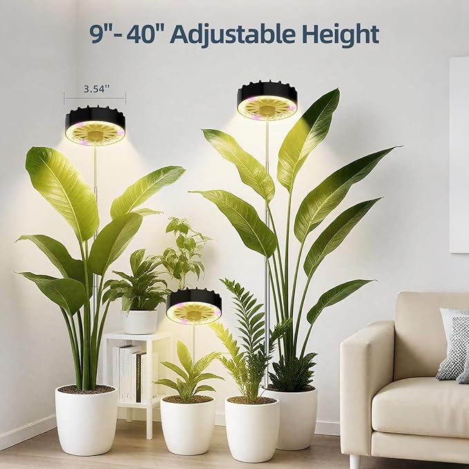 Grow Lights for Indoor Plants,Clip on Full Spectrum Led Plant Grow Light with Integrated Circulating Fan, Timer and Dimmable (Black Ajustable, 1 Pack)