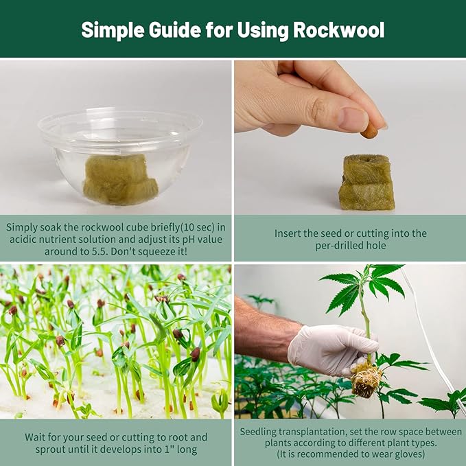 1" Rockwool Cubes for Hydroponics - (200 Plugs in Total) 4 Sheets Rockwool Grow Cubes for Rooting, Cuttings, Clone Plants, Starting Seeds, Ideal Rockwool for Hydroponic Growing