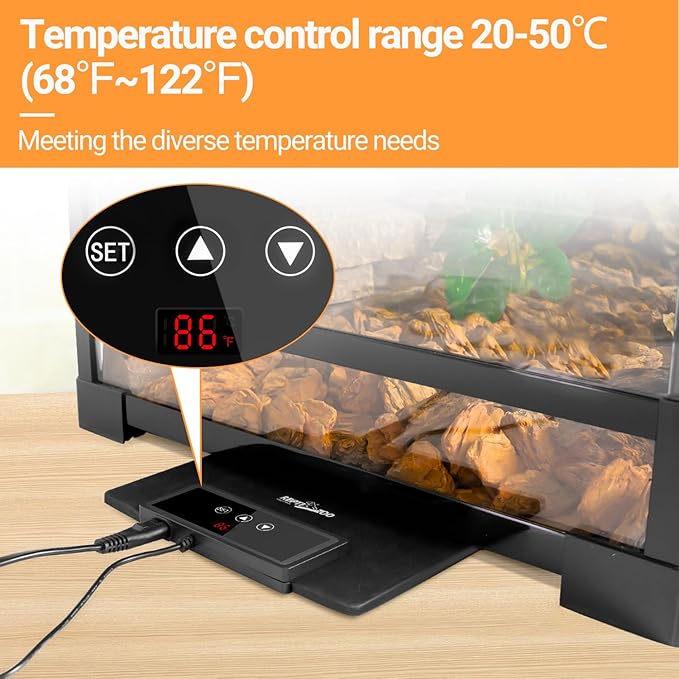 REPTI ZOO Reptile Heat Pad 8 in × 12 in, 23W Reptile Heat mat with Adjustable Thermostat for Turtles, Hermit Crabs, Bearded Dragons, Leopard Geckos, Snakes, Lizards