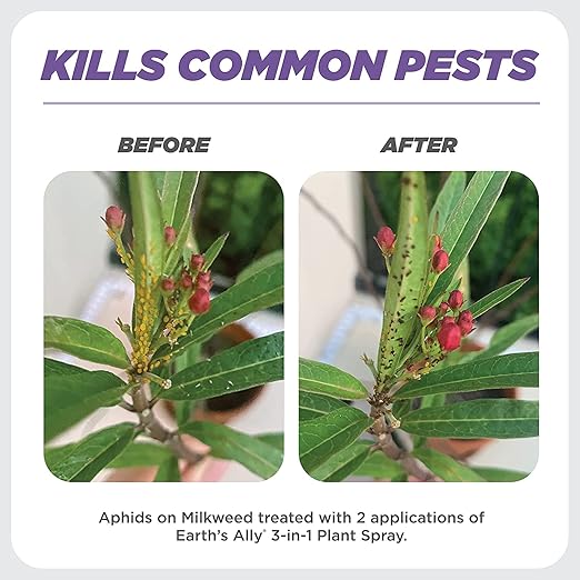 Earth's Ally 3-in-1 Plant Spray for Pests and Disease - Organic Insecticide, Fungicide and Spider Mite Control - OMRI Listed Indoor Outdoor Garden Spray - Safe for Pollinators, Kids and Pets - 32 oz