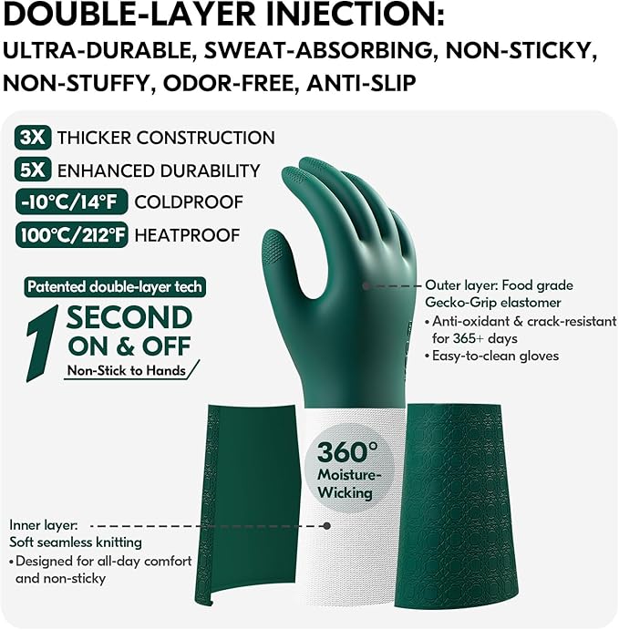 Vgo... Extra Long Gardening Gloves,Double-layer,Waterproof,Slip-Resistant,Chemical-Resistant Glove for Gardening,Outdoor Work(TP1117)