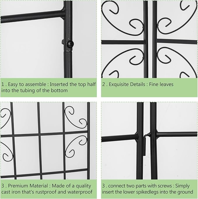 4 Pack 86.2x19.7in Metal Garden Trellis for Climbing Plants,Black Metal Garden Trellis for Vines Plant Rose Vegetable Support,Large Decorative Outdoor Trellis