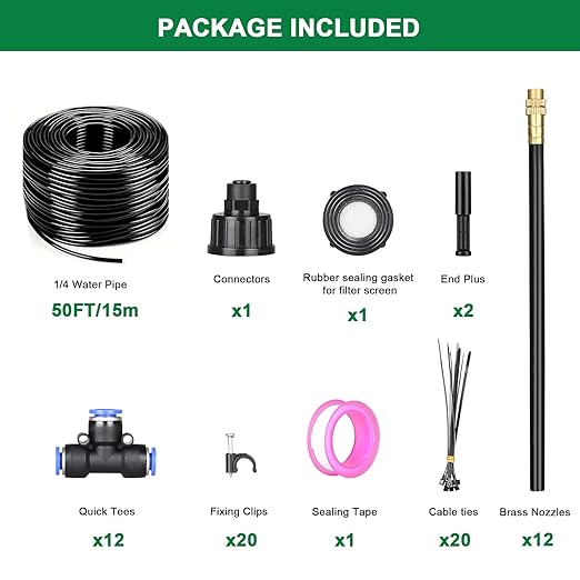 Drip Irrigation System, 2026-Upgrade 50Ft 1/4" Garden Watering System with 12 Pcs 360° Adjustable Copper Nozzles, DIY Kit for Garden, Lawn, Greenhouse, Raised Beds & Outdoor Plants