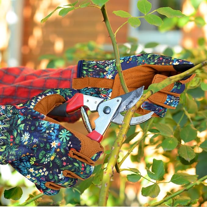 Leather Gardening Gloves for Women Thorn Proof Garden Gloves Touch Screen Working Gloves Gifts,M