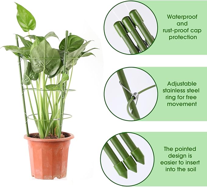 8 Pack Tomato Cage, 18 inches Plant Support Cages for Garden, Upgrade Garden Plant Stakes with Adjustable Rings, Plants Trellis for Tomato, Flower, Climbing Plants, with Twist Tie
