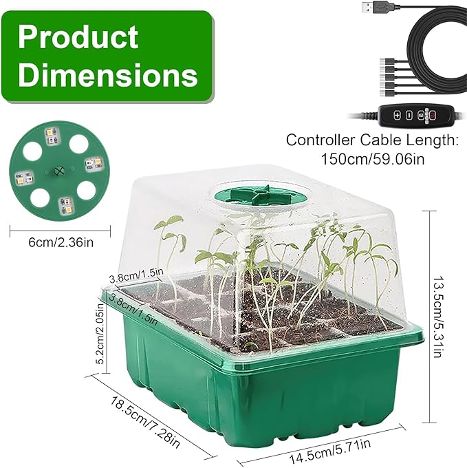 5 Packs Seed Starter Tray with Grow Light,Plant Starter Tray Seedling Starter Kit with Humidity Domes 5-Level Brightness 4 Timers for Indoor Greenhouse