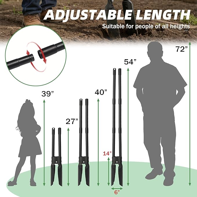 Post Hole Digger,54 Inch Heavy Duty Metal Hole Digger Tool for Digging,Black Manual Tool for Transplant, Camping,Gardening.