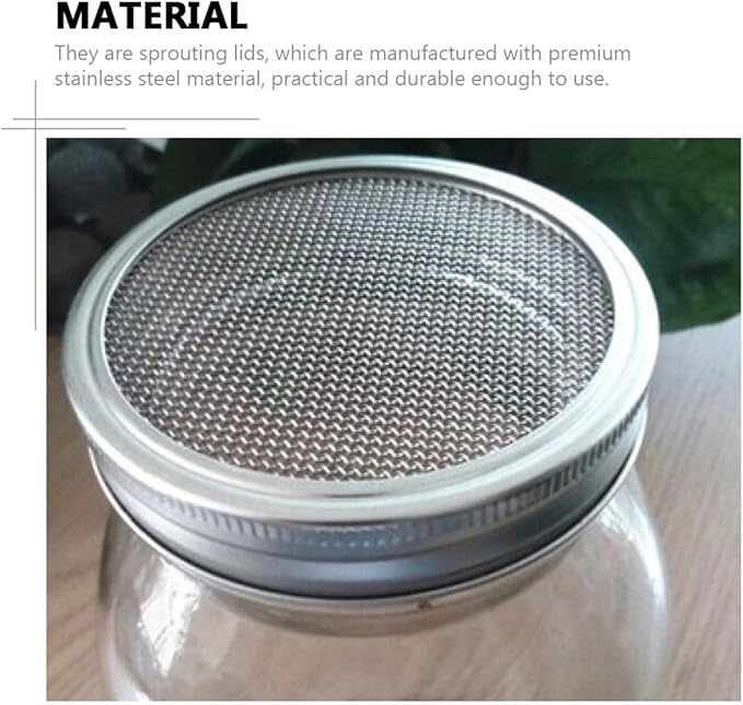 BESPORTBLE 4pcs 86mm Mason Jar Sprouting Lids Stainless Steel Mesh Strainer Covers Versatile Sprouting Accessories for Home Gardening and Seed Germination