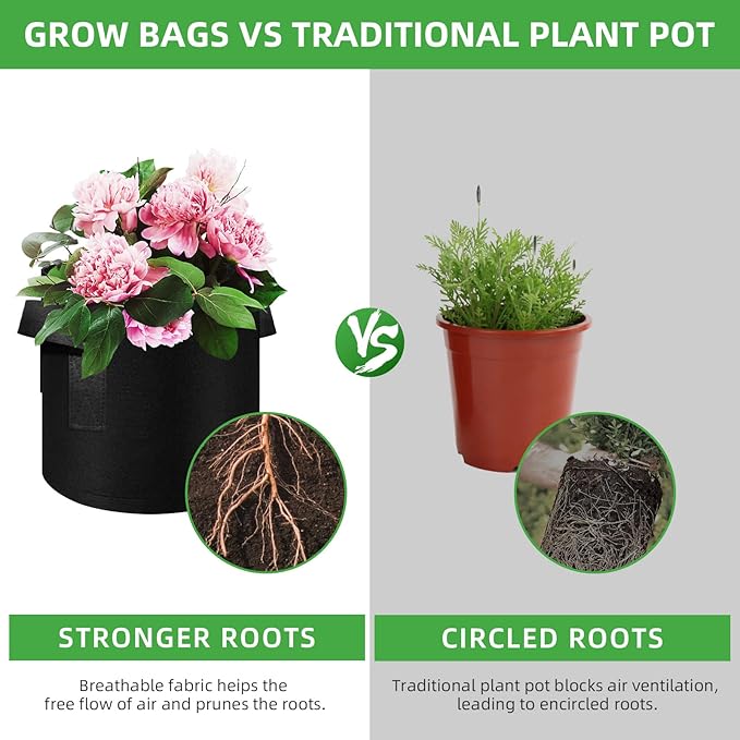 5 Pack 7 Gallon Grow Bags, Heavy Duty Thickened Nonwoven Fabric Pots with Handles, Planter Grow Bags for Vegetables/Flower/Plant/Fruits, Black