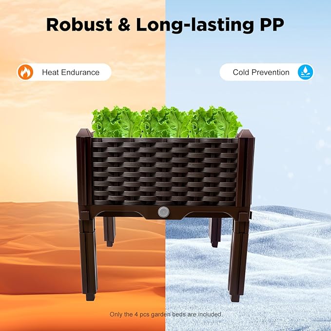 Raised Garden Bed with Legs, Outdoor Plants Planter Box Plant Pots Elevated Garden Boxes, Plastic Raised Beds for Gardening Vegetables Herb Flower Plants, Perfect for Indoor Outdoor Planting, 4 Boxes