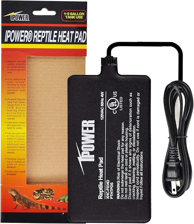 iPower Reptile Heat Pad 4W Under Tank Terrarium Warmer Heating Mat for Turtles Lizards Frogs and Other Small Animals, 4x7 Inch