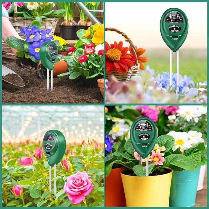 Soil PH Meter, 3-in-1 Plant Moisture/PH/Sunlight Tester Gardening Tool Testing Kits for Garden Care, Water Meter Garden, Lawn, Farm, Indoor&Outdoor Plants,No Batteries Required, Green