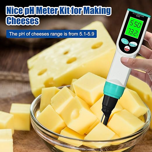 Food pH Meter, Digital Waterproof pH Tester with High Accuracy pH/Temperature Probe, Ideal for Sourdough, Cheese, Solid Samples, and Liquid Foods, 0.01 Resolution