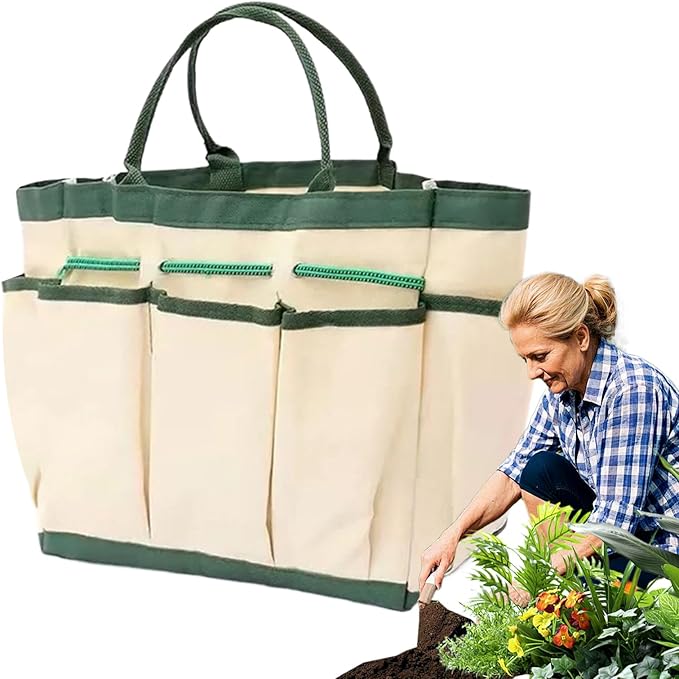 Gardening Tool Carrying Bag - Multi-Pocket Organizer, Heavy-Duty Waterproof Fabric, Handles, Lightweight Design Garden Equipment Holder | Outdoor Storage Tote Used for Camping Trips, Backyard