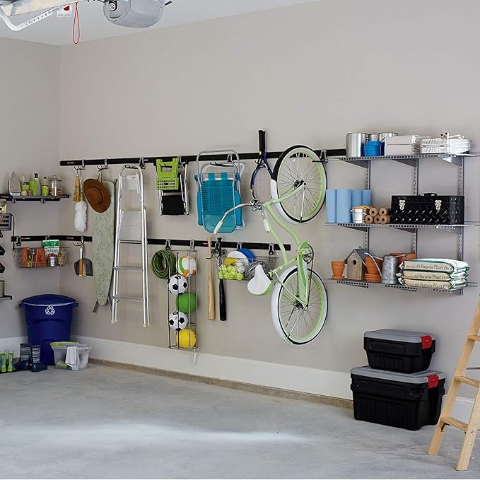 Rubbermaid Universal Powder Coaded Metallic Fasttrack Hanging Garage Hook Organizers for Ladder, Tool, and Bike Storage (6 Pack)