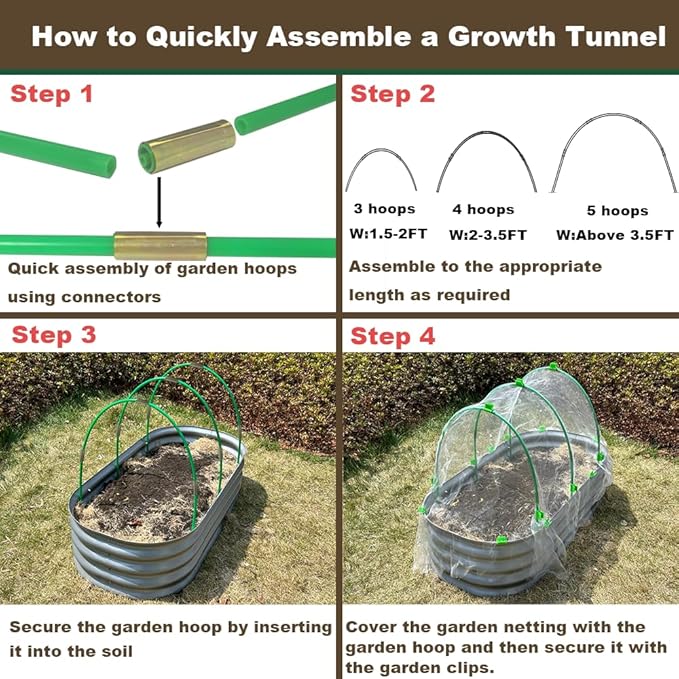 Greenhouse Hoops Set for DIY Grow Tunnel，Metal Connectors Thickened High Tenacity PP Dark Green Garden Hoops for Row Cover，Raised beds，DIY Plant Support Garden Stakes, 25pcs