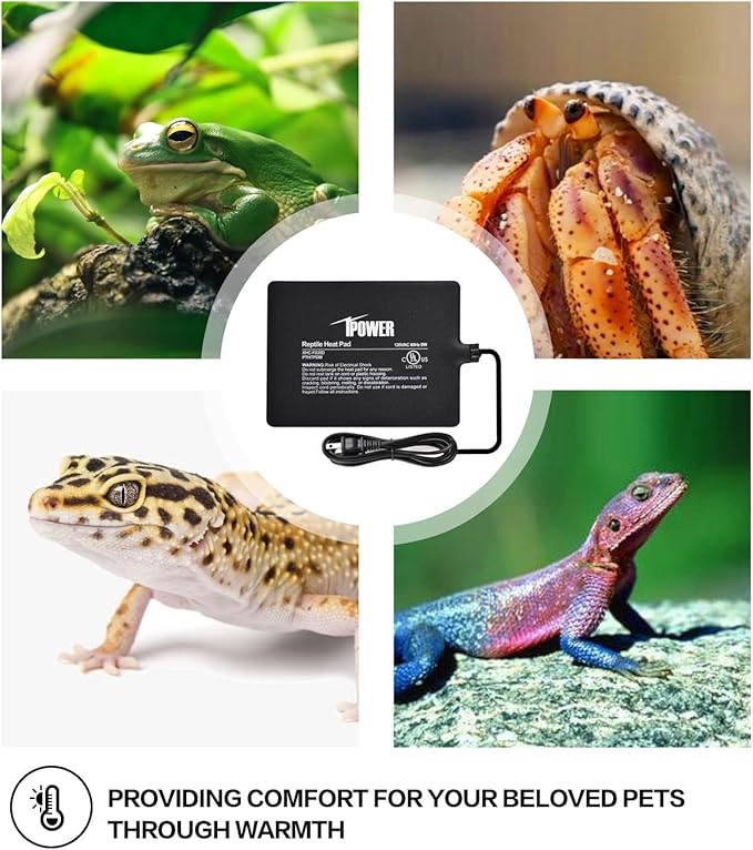 iPower Reptile Heat Pad Under Tank Terrarium Warmer Heating Mat for Turtle, Lizard, Frog, Snake, Reptile, and Other Small Animals, 6X8 Inch, 8W Black