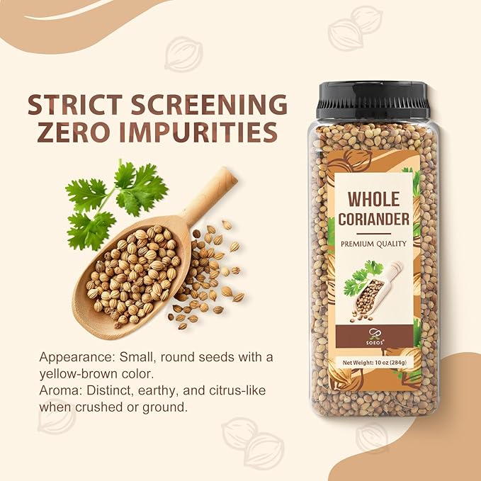 Soeos Coriander Seeds, 10 Oz (284g), Whole Coriander, Fresh Aromatic Coriander Seed for Cooking, Versatile Corianders Spice for Kitchen (Pack Of 1)