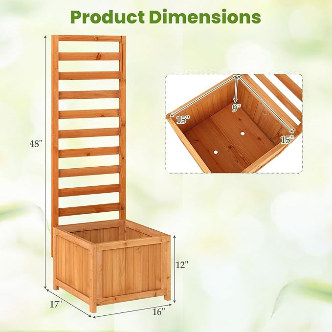 Giantex Set of 2 Wood Raised Garden Bed with Trellis, Outdoor Planter Box for Vines Flowers Vegetables, Herbs, Freestanding Plant Container Privacy Planters for Porch, Patio, Backyard