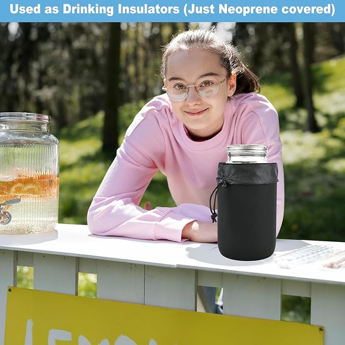 Beautyflier 64oz Mason Jar Wide Mouth Shade Cover Sleeves, Large Half Gallon Mason Jars Sprouting Covers Drinking Glass Insulators Coolers 2 Quart Sprouting Jars Blackout Sleeve, Black, 4PCS