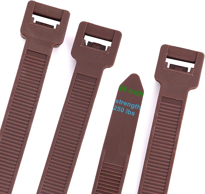 Cable Ties 24 Inch, Brown Zip Ties 25 Pieces, Thick 0.47 inch 250 Pounds Strength, Heavy Duty Outdoor Plastic Ties for Indoor Plants, Garden, Home (24inch, Brown Color, 25 pcs)