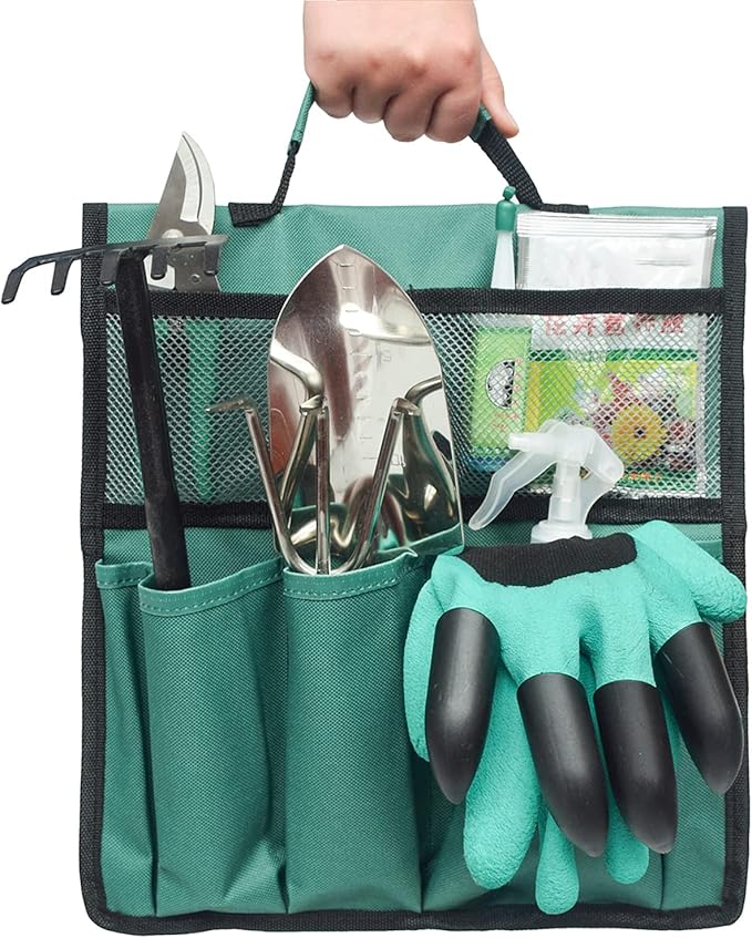 Garden Kneeler Tool Bag Stool Pouch Seat Storage Tote Hanging Organizer with Handle Pockets Waterproof Portable Gardening Kneeling Chair Bag Hand Tool Holder Bag for Outdoor Gardening